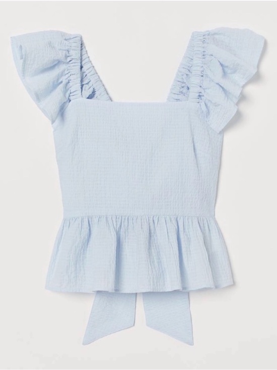 H&M Tops - NWT H&M Light Blue Ruffle Sleeve Peplum Top With a Bow, Size S